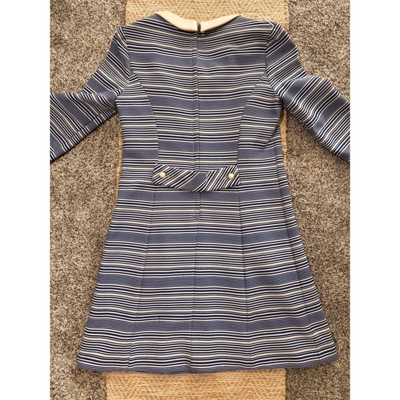 Vintage Sue Brett Mod Mini Dress Blue White Striped Bow Collar Long Sleeve 60s - Picture 9 of 9